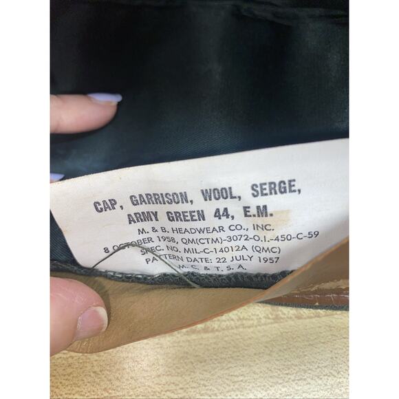 Vintage 1958 US ARMY MEN'S DRESS GREEN Garrison Wool CAP UNIFORM Envelope Hat - Picture 8 of 9